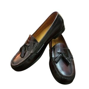 Men's Classic Leather Brown Slip On Loafers With Tassels Size 11D